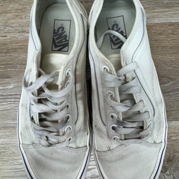 Vans Old Skool Classic White Canvas Sneaker Women's Size 9.5/Men's 8 - Picture 2 of 6
